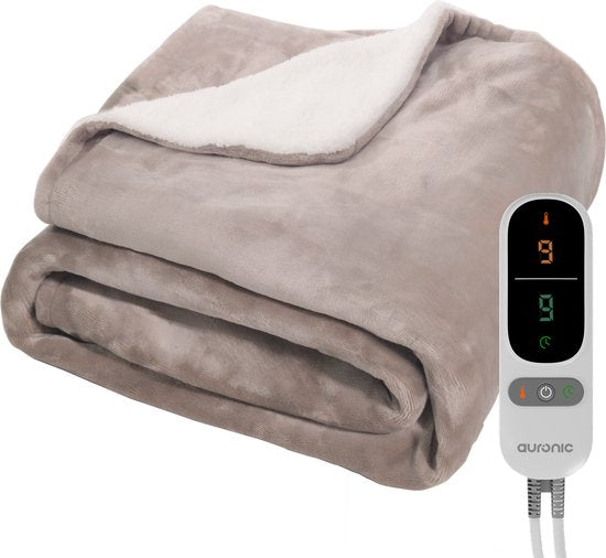 8721055562832 - Electric Blanket - Wärmedecke - Sherpa Fleece - 9 Wärme- und Timer-Einstellungen - Decke - 180x130 - 1 Person - Taupe