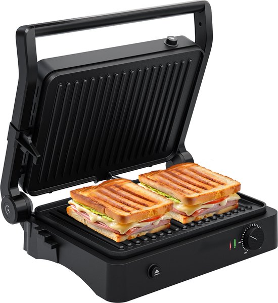 8721055563488 - Kontaktgrill - Grillgerät - Abnehmbare Grillplatten - Panini Grill - 3 Höheneinstellungen - Toasti Eisen - 2000W - Schwarz