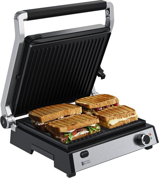 8721055563495 - Contact Grill Deluxe - Grillgerät - Abnehmbare Grillplatten - Panini Grill - 5 Höheneinstellungen - 2000W - Edelstahl