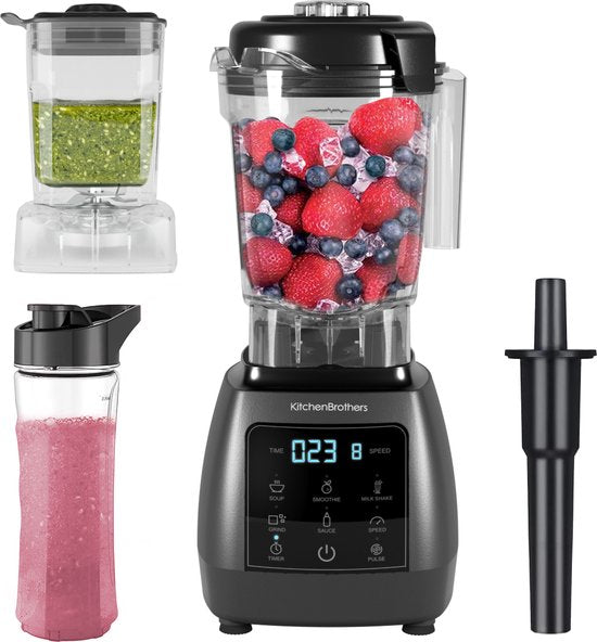 8721055563679 - 2-in-1 Power Blender - 1600W - 2L - Komplettset mit Zerkleinerer und To-go Becher - Smoothie Maker - Ice Crusher - Metallic Grau