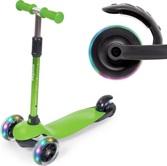 8721055563822 - HappyStep - Kinderroller - Schritt 2-5 Jahre - 3 leuchtende LED-Räder - höhenverstellbar - Jungen Mädchen - Grün