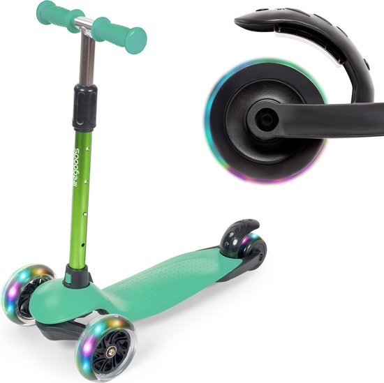 8721055563839 - HappyStep - Kinderroller - Schritt 2-5 Jahre - 3 leuchtende LED-Räder - höhenverstellbar - Jungen Mädchen - Mintgrün