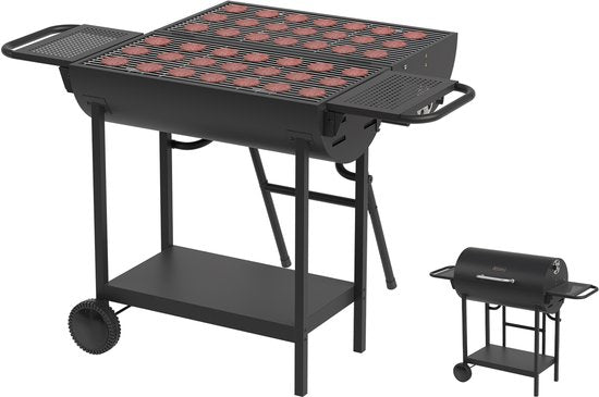 8721055564638 - 2-in-1 Charcoal BBQ XL - Einstellbare Lüftungsschlitze - Doppel-BBQ - Beistelltische - Grillrost BBQ - Schwarz