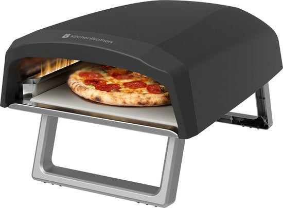 8721055564652 - Pizzaofen - Gas - Tischplatte - faltbar - Pizzastein - Doppelbrenner - Outdoor-Pizzaofen - schwarz grau - Vatertagsgeschenk