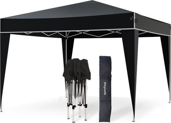 8721055564683 - Party Tent Plus - Faltzelt - 3x3 m - Easy Up - Verstärkter Rahmen - Wasserdicht - Tragetasche - Schwarz