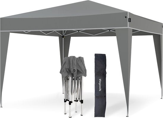 8721055564706 - Party Tent Plus - Faltzelt - 3x3 m - Einfacher Aufbau - Verstärkter Rahmen - Wasserdicht - Tragetasche - Grau