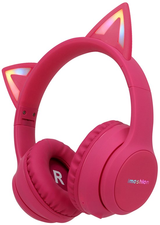 8721064082574 - Kinder-Kopfhörer mit Katzenohren - mit Dezibel-Begrenzer - Bluetooth-Kopfhörer für Kinder - drahtlose Over-Ear-Kopfhörer - Hot Pink