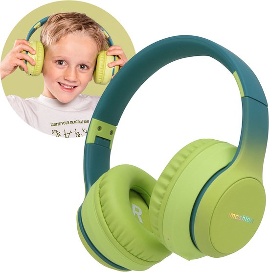 8721064082642 - Kinder-Kopfhörer mit LED-Beleuchtung - mit Dezibel-Begrenzer - Bluetooth-Kopfhörer für Kinder - drahtlose Over-Ear-Kopfhörer - Petrolgrün   Limette