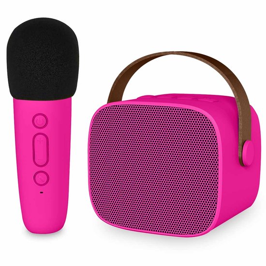 8721064085889 - Karaoke-Set für Kinder und Erwachsene - Bluetooth-Lautsprecher mit drahtlosem Mikrofon - Hot Pink
