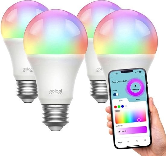 8721082009034 - Smart E27 Bulb Lamp 4 pcs - Smart WiFi - Intelligente LED-Beleuchtung - Dimmbar - Millionen von Farben - RGB - Steuerung über mobile App - Umgebungsbeleuchtung - 800 Lumen