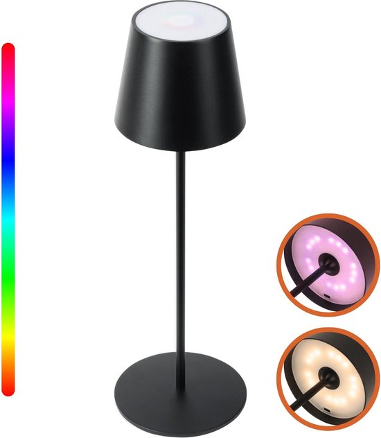 8721082009973 - Chroma Tischlampe Wiederaufladbar - Kabellos und dimmbar - Touch Lampe - Nachtlampe Schlafzimmer & Wohnzimmer - RGBW - 375 cm - Schwarz