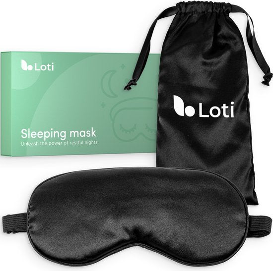 8721082143059 - Premium Silk Sleep Mask + Aufbewahrungsbeutel - 100% abdunkelnde Augenmaske - Verstellbar - Augenbinde - Seidig weich - Anti-Falten - Augenmaske - Schlafmaske - Schwarz