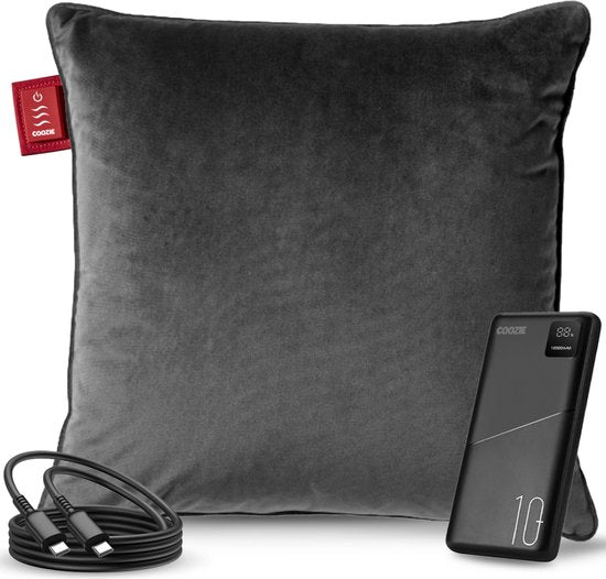 8721082221580 - - Heat Pillow Grey Velvet - Elektrisch wiederaufladbar - Kabelloses Wärmekissen - 45 x 45 cm