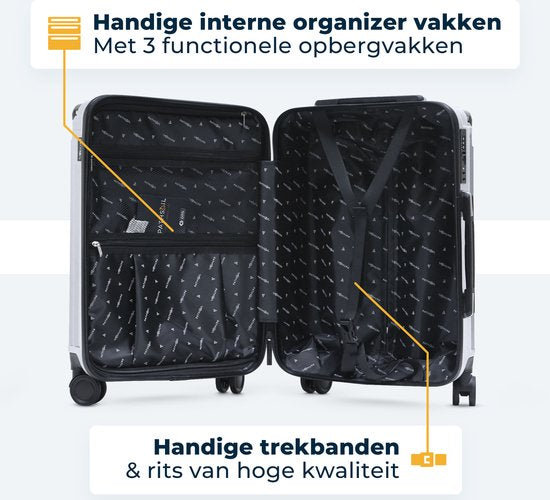 8721082275057 - PathsailÂ® Handgepäck Koffer 40L x 55CM - ABS - Leichter Trolley - Inkl TSA-Schloss & Spinner-Räder - Silber