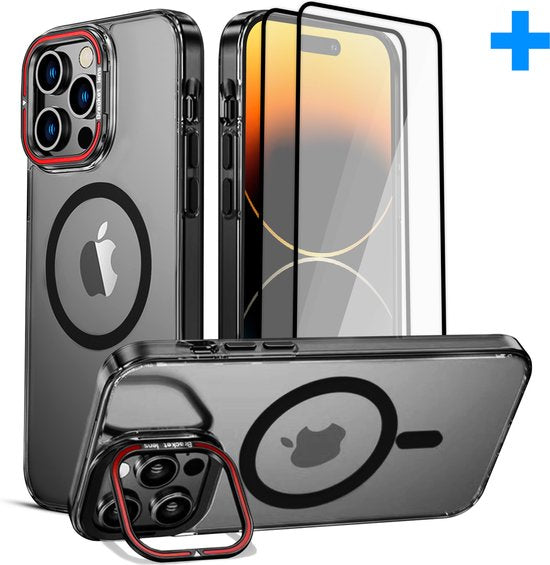 8721082487191 - Tasche passend für iPhone 14 Pro Max Case - Mit 2 Displayschutzfolien - MagSafe Case - Mit Ständer