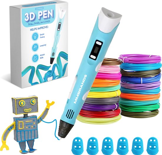 8721082709026 - 3D Pen Starter Pack - Inklusive 100m Filament in 10 Farben - Extra langes Ladekabel - Geeignet für ABS & PLA Filament - Blau