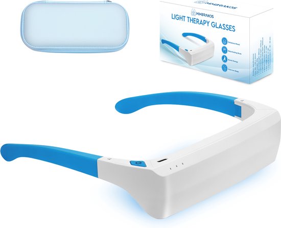 8721082709088 - Tageslichtlampe - Lichttherapiebrille - Winterdepression LED-Lichttherapie - Sicher für die Augen - Weiß und Blau