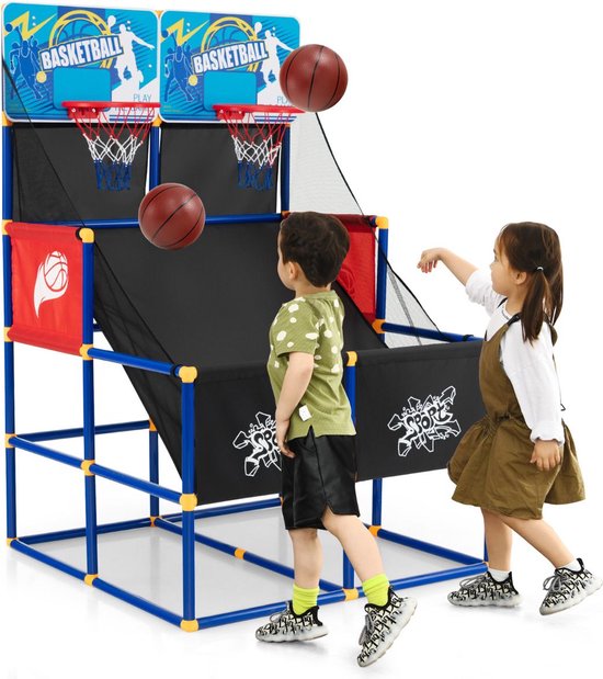 8721082997997 - Costway Basketball Arcade Spiel für Kinder Dual Shot - Basketball-Ständer mit 2 Körben - Inklusive 4 Basketbälle und Pumpe - 90 x 90 x 140 cm