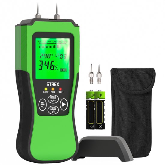 8721098880429 - Feuchtigkeitsmessgerät digital - für Holz   Baumaterialien (einschließlich Stein Gips & Beton) - LCD-Display - Feuchtigkeitsmessgerät - Feuchtemessgerät Wände - inkl Batterien & Aufbewahrungskoffer