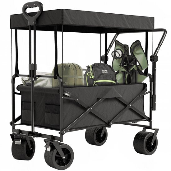 8721098880573 - Wagon mit Dach XL - faltbar - bis zu 110KG - 97x60x105 CM - 120L - 360º Räder - Schwarz