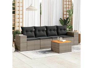 8721102366277 - vidaXL Gartenlounge-Set 5-tlg Garten-Sofagarnitur mit Kissen Grau Poly Rattan 