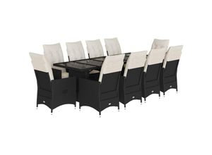 8721102489617 - 11-tlg Garten-Bistro-Set mit Kissen Schwarz Poly Rattan vidaXL