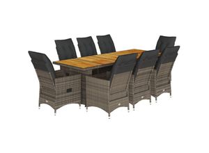 8721102489853 - 9-tlg Garten-Bistro-Set mit Kissen Grau Poly Rattan vidaXL