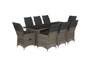 8721102489877 - Vidaxl - 9-tlg Garten-Bistro-Set mit Kissen Grau Poly Rattan