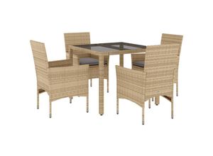 8721102490521 - Vidaxl - 5-tlg Garten-Essgruppe mit Kissen Beige Poly Rattan und Glas