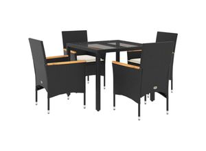 8721102491368 - 5-tlg Garten-Essgruppe mit Kissen Schwarz Poly Rattan und Glas Vidaxl