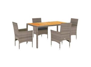 8721102491672 - Vidaxl - 5-tlg Garten-Essgruppe mit Kissen Grau Poly Rattan Akazie