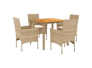 8721102491726 - Vidaxl - 5-tlg Garten-Essgruppe mit Kissen Beige Poly Rattan Akazie