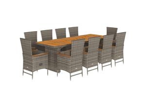 8721102493089 - Vidaxl - 11-tlg Garten-Essgruppe mit Kissen Grau Poly Rattan