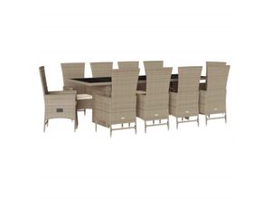 8721102493317 - Vidaxl - 11-tlg Garten-Essgruppe mit Kissen Beige Poly Rattan