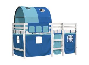 8721102688799 - Vidaxl - Kinderhochbett mit Tunnel Blau 80x200 cm Massivholz Kiefer