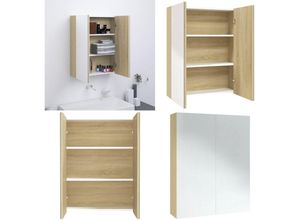 8721114333311 - Bad-Spiegelschrank 60x15x75 cm mdf Weiß und Eiche-Optik - Spiegelschrank Spiegelschränke Badschrank Badschränke Badezimmer Spiegelschrank