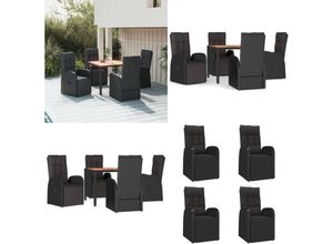 8721114507835 - Vidaxl - 5-tlg Garten-Essgruppe Schwarz Poly Rattan & Massivholz Akazie - Garten Essgruppe - Garten Essgruppen - Home & Living - Schwarz