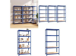 8721114666402 - Vidaxl - Regale mit 5 Böden 3 Stk Blau Stahl & Holzwerkstoff - Regal - Regale - Home & Living - Blau