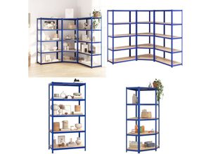 8721114666549 - Vidaxl - Regale mit 5 Böden 3 Stk Blau Stahl & Holzwerkstoff - Regal - Regale - Home & Living - Blau