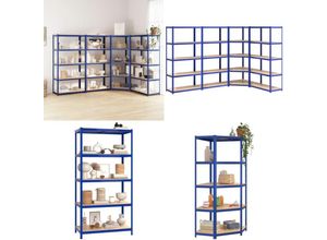 8721114666761 - Vidaxl - Regale mit 5 Böden 4 Stk Blau Stahl & Holzwerkstoff - Regal - Regale - Home & Living - Blau