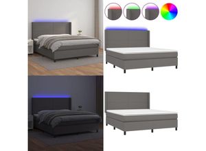 8721114745428 - Vidaxl - Boxspringbett mit Matratze & led Grau 160x200 cm Kunstleder - Boxspringbett - Boxspringbetten - Home & Living - Grau