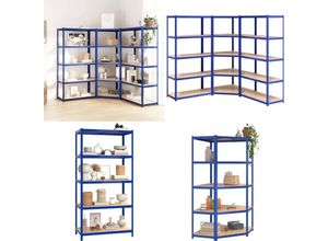 8721114820958 - Vidaxl - Regale mit 5 Böden 3 Stk Blau Stahl & Holzwerkstoff - Regal - Regale - Home & Living - Blau