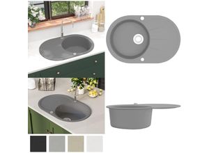 8721115437629 - Vidaxl - Granitspüle Einzelbecken Oval Grau - Spülbecken - Küchenspüle - Home & Living - Grau