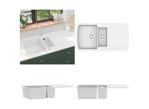 8721115437643 - Vidaxl - Granitspüle Doppelbecken Weiß - Spülbecken - Küchenspüle - Home & Living - Weiß