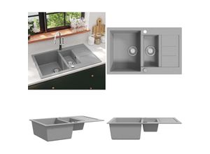 8721115437995 - Vidaxl - Granitspüle Doppelbecken Grau - Spülbecken - Küchenspüle - Home & Living - Grau