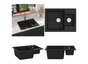 8721115438305 - Vidaxl - Küchenspüle mit Überlauf Doppelbecken Schwarz Granit - Spülbecken - Küchenspüle - Home & Living - Schwarz