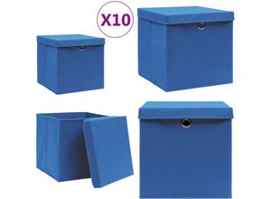 8721115475966 - Aufbewahrungsboxen mit Deckeln 10 Stk 28x28x28 cm Blau - Aufbewahrungsbox Aufbewahrungsboxen Spielkiste Spielkisten Regalkorb Regalkörbe