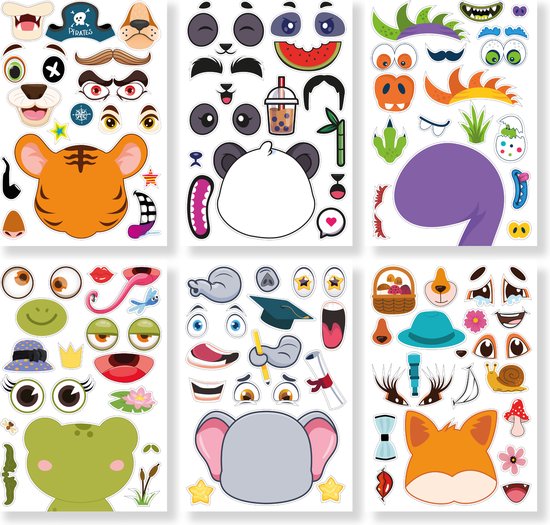 8721139360057 - 36x Make Your Own Faces Sticker - Share Gifts Aufkleberbögen für Kinder Kleinkinder - Basteln - Grabbelton Treat Gifts - Tiere Dinosaurier Dschungel - 6 Sticker Designs 8721139360057 - 36x Make Your Own Faces Sticker - Share Gifts Aufkleberbögen für Kinder Kleinkinder - Basteln - Grabbelton Treat Gifts - Tiere Dinosaurier Dschungel - 6 Sticker Designs