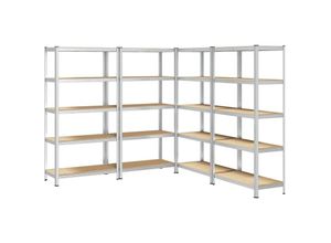 8721158337535 - Lagerregale mit 5 Böden 4 Stk Silbern Stahl & Holzwerkstoff vidaXL909756