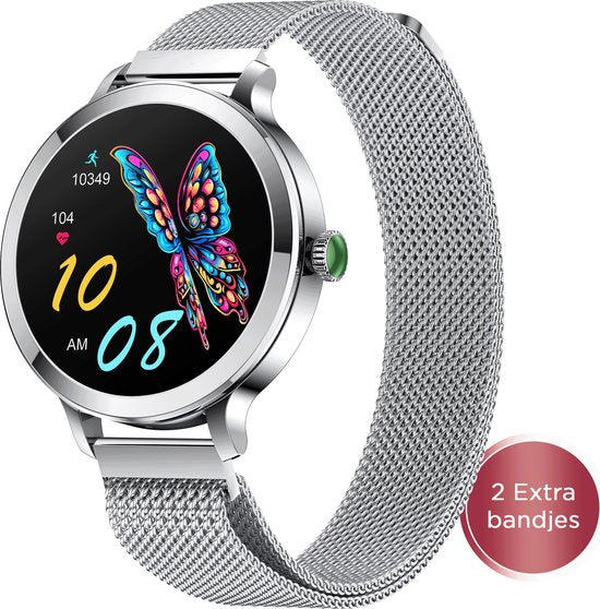 8721161060239 - AMOLED Smartwatch Ladies - 3 zusätzliche Armbänder - Geeignet für jeden Laptop und jedes Smartphone - Schrittzähler - Schlafüberwachung - Sättigungsüberwachung - 40mm - Silber